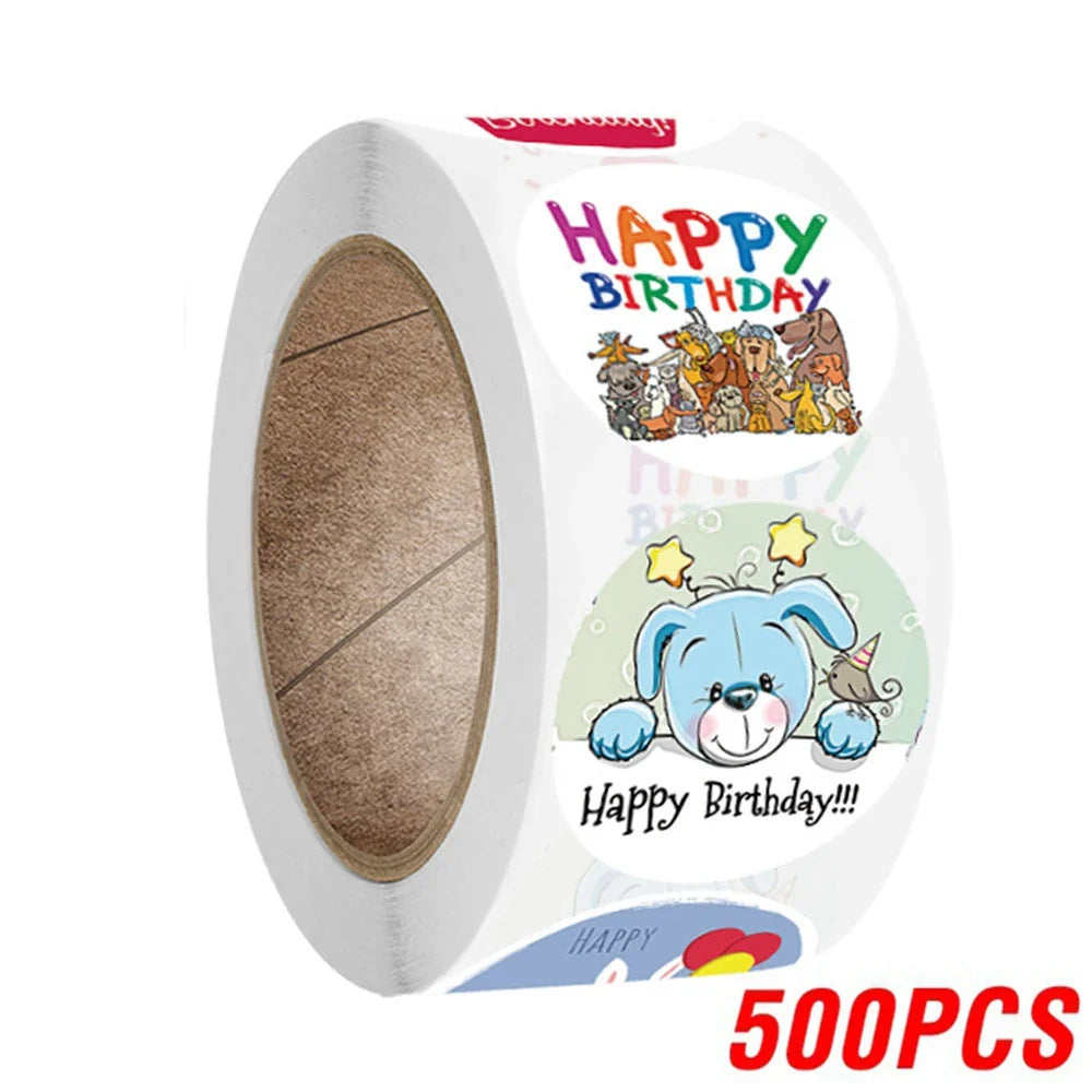 100-500pcs Cute Happy Birthday Sticker Birthday Gift Decoration Label Sealing Balloon Cake Label Packaging Scrapbook Sticker (Online Order Only)