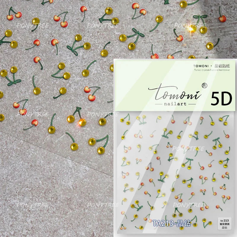 Lovely Mini Red Cherry Jelly Star Sun Fruit Charming Silver 3D 5D Self Adhesive Nail Art Stickers Cute Manicure Decals Wholesale (ONLINE ORDER ONLY)