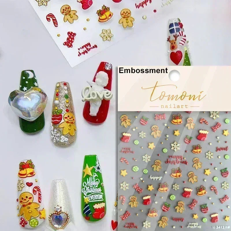 Black White Christmas Tree Snowflake Bowknot Snowman Socks Star Santa Hat Deer Rhinestone Winter Nail Art Sticker Manicure Decal (Online Order Only)