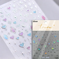Flat Small Pink Brown Halo Dyeing Love Heart Geometric Leopard Shiny Jelly Chic Embossed Relief Nail Art Stickers Manicure Decal (Online Order Only)