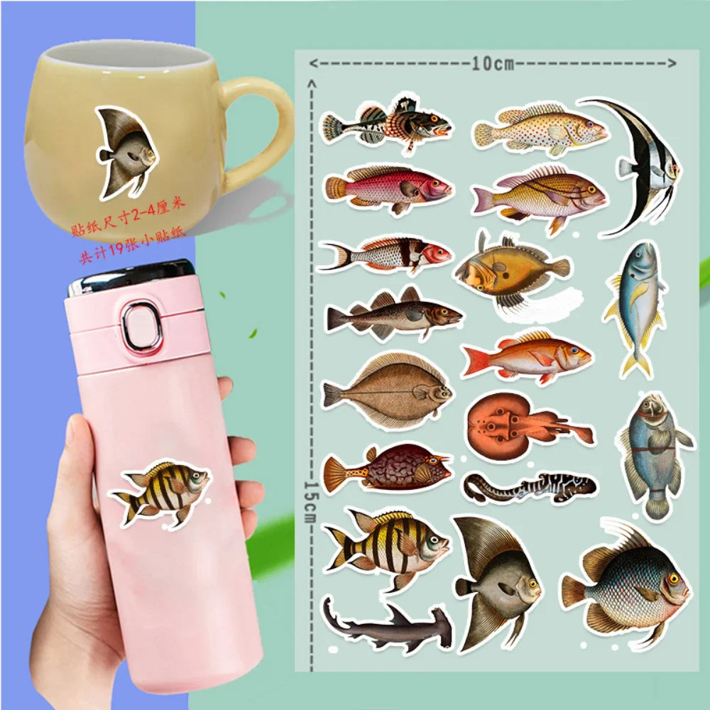 10/50Pcs Sea Fishes Animal Stickers Ocean World Plants Coral Jellyfish Cute Cartoon Waterproof Sticker Kids DIY Scrapbook Decals (ONLINE ORDER ONLY)