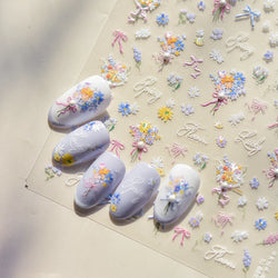 Colourful Field Bouquet Flower Spring Field Violet Daisy Bowknot Butterfly 5D Relief Adhesive Nail Art Stickers Manicure Decals (ONLINE ORDER ONLY)