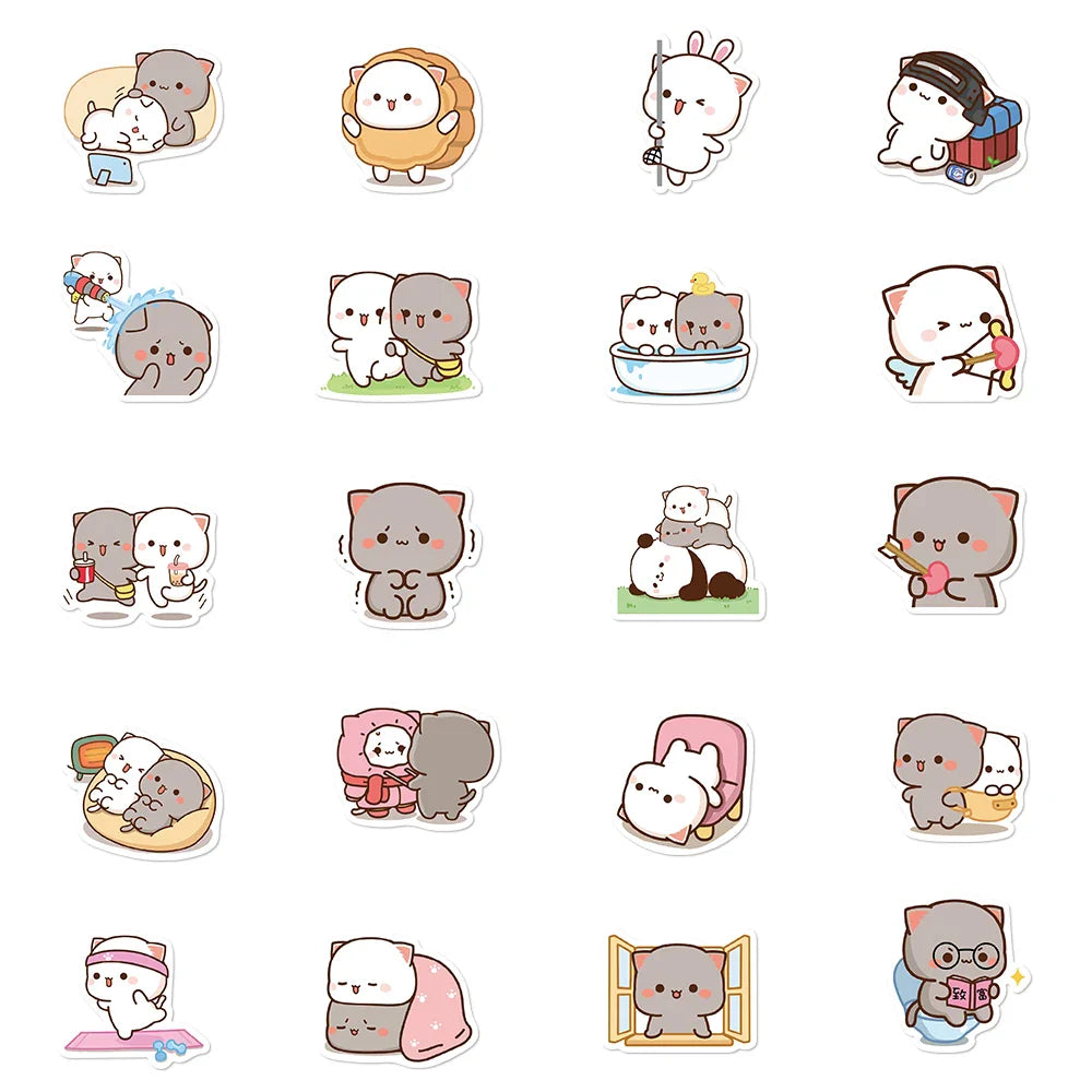 60PCS Kawaii Cat Mood Sticker PVC Graffiti Sticky Aesthetic Decorative Scrapbook DIY Child Phone Stationery Supply for Kid (Online Order Only)