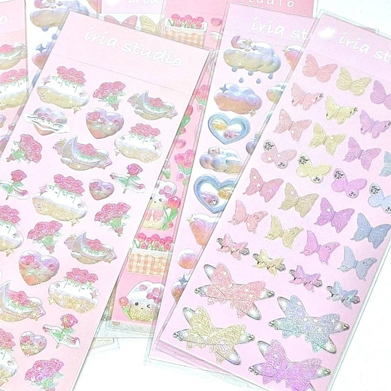 Cute Star Moon Rose Series Laser Stickers Hand Account Idol Card DIY Material Decorative Sticker Personalized Korean Stationery (ONLINE ORDER ONLY)