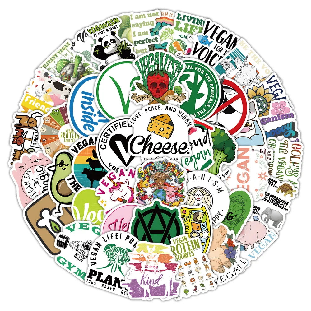Vegetarian Diet Stickers Pack - Cartoon DIY Decals for Scrapbook, Laptop, Guitar, Car, Bike (ONLINE ORDER ONLY)