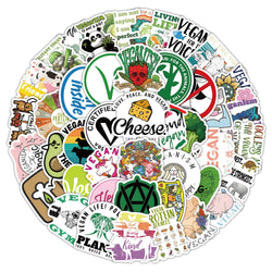 Vegetarian Diet Stickers Pack - Cartoon DIY Decals for Scrapbook, Laptop, Guitar, Car, Bike (ONLINE ORDER ONLY)