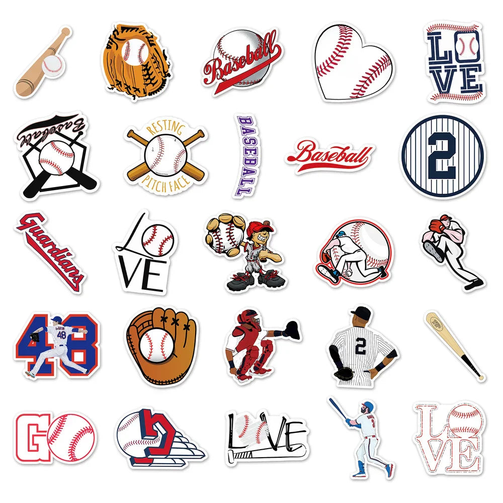 10/50PCS Creative Cartoon Sports Baseball Stickers Notebook Luggage Hand Account Decoration Graffiti Waterproof Stickers (ONLINE ORDER ONLY)