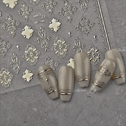 Gold Stamped Silver Totems Geometric Patterns Figure 5D Self Adhesive Nail Art Stickers Stars Bohemia Manicure Decals Wholesale (Online Order Only)