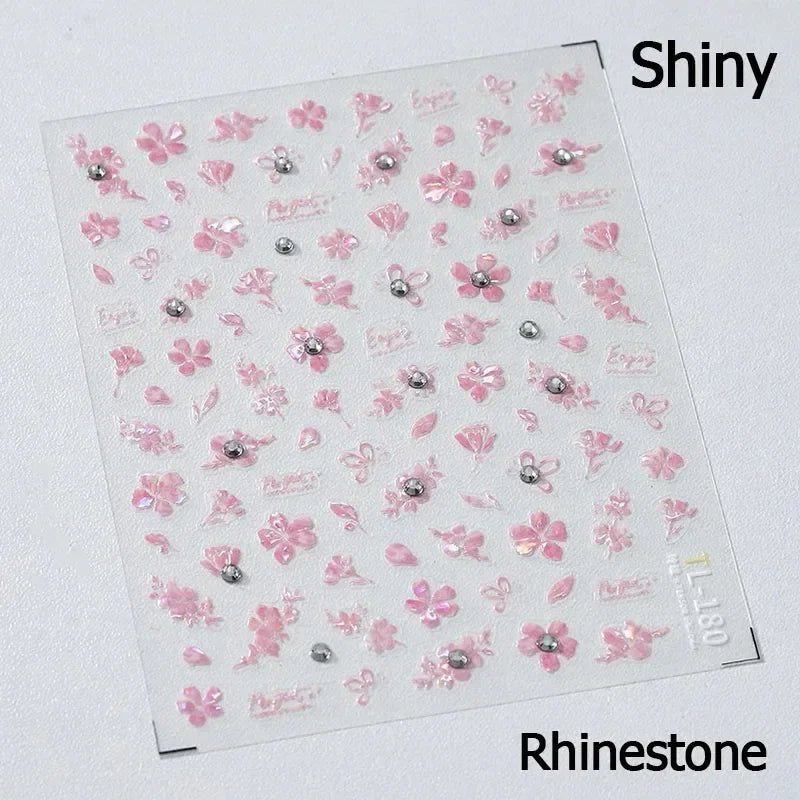Hummingbird Iris Butterfly Peony Rose Tulip Daisy Lily Flowers Morning Glory Pearl Rhinestones Nail Art Sticker Decoration Decal (ONLINE ORDER ONLY)