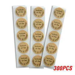 Handmade With Love Kraft Paper Stickers 100-500pcs 1inch Adhesive Labels Baking Wedding Decoration Party Decoration Sticker (Online Order Only)