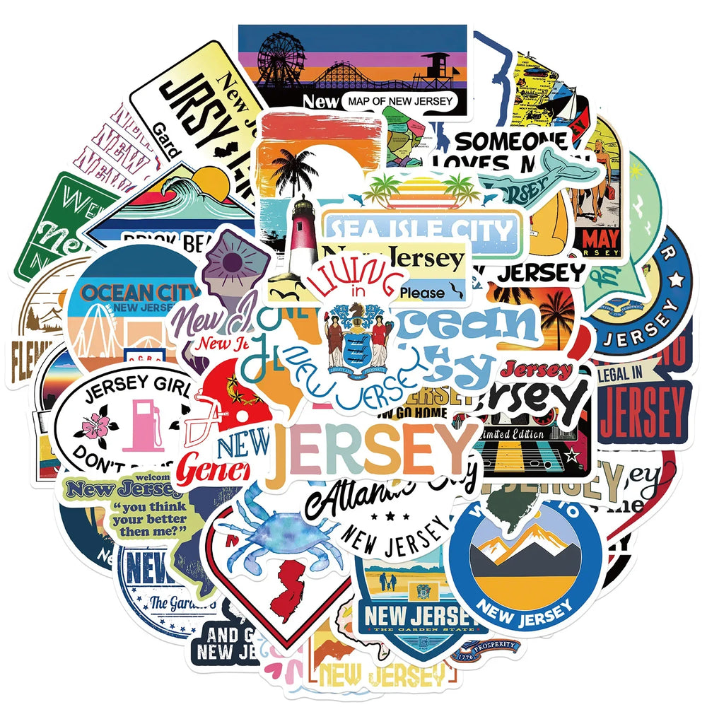 Cartoon New Jersey Stickers 10/30/50Pcs for Suitcase, Skateboard, Laptop, Luggage, Fridge, Phone, Car, DIY Decals (ONLINE ORDER ONLY)