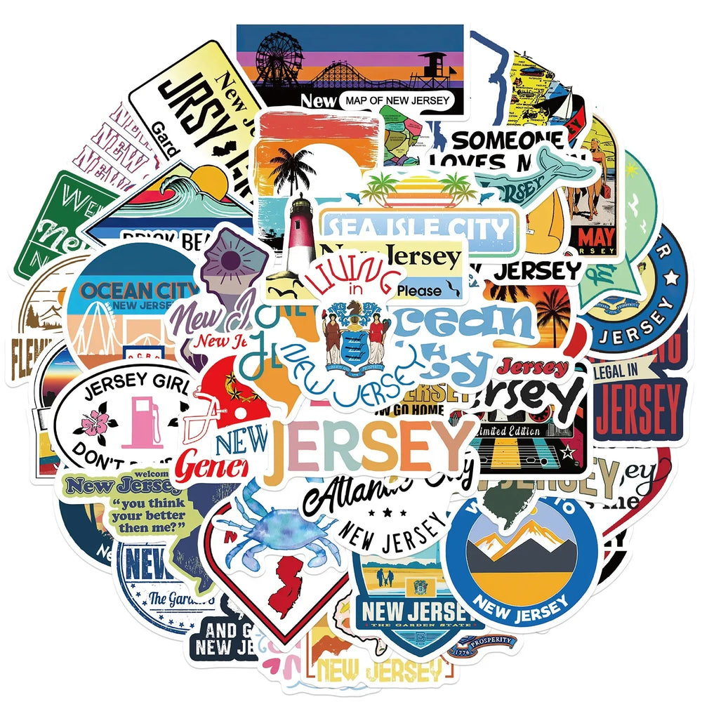 Cartoon New Jersey Stickers 10/30/50Pcs for Suitcase, Skateboard, Laptop, Luggage, Fridge, Phone, Car, DIY Decals (ONLINE ORDER ONLY)