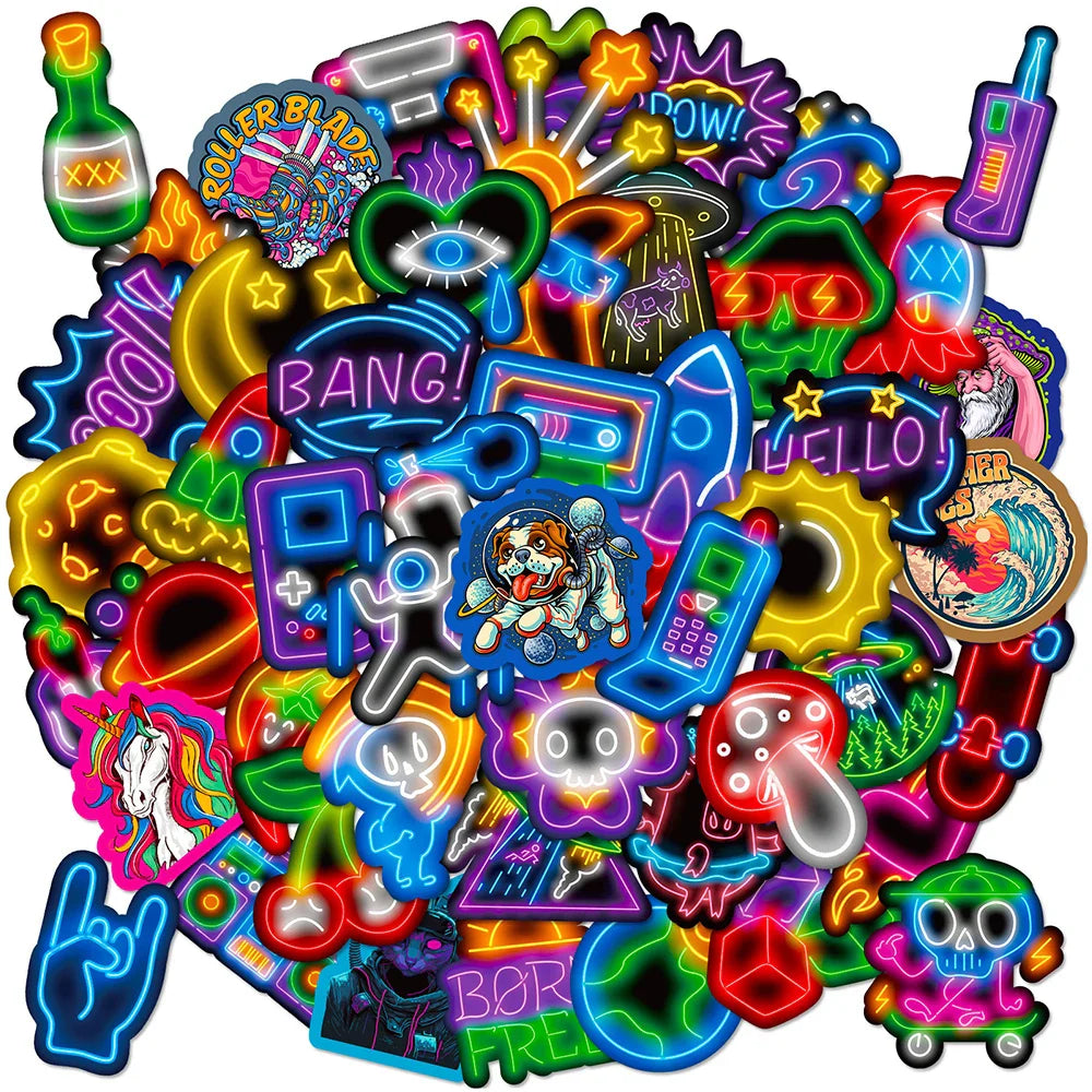 10/30/50/100pcs Funny Cool Neon Graffiti Stickers Aesthetic Cartoon Decals Motorcycle Laptop Suitcase Waterproof Sticker Kid Toy (ONLINE ORDER ONLY)