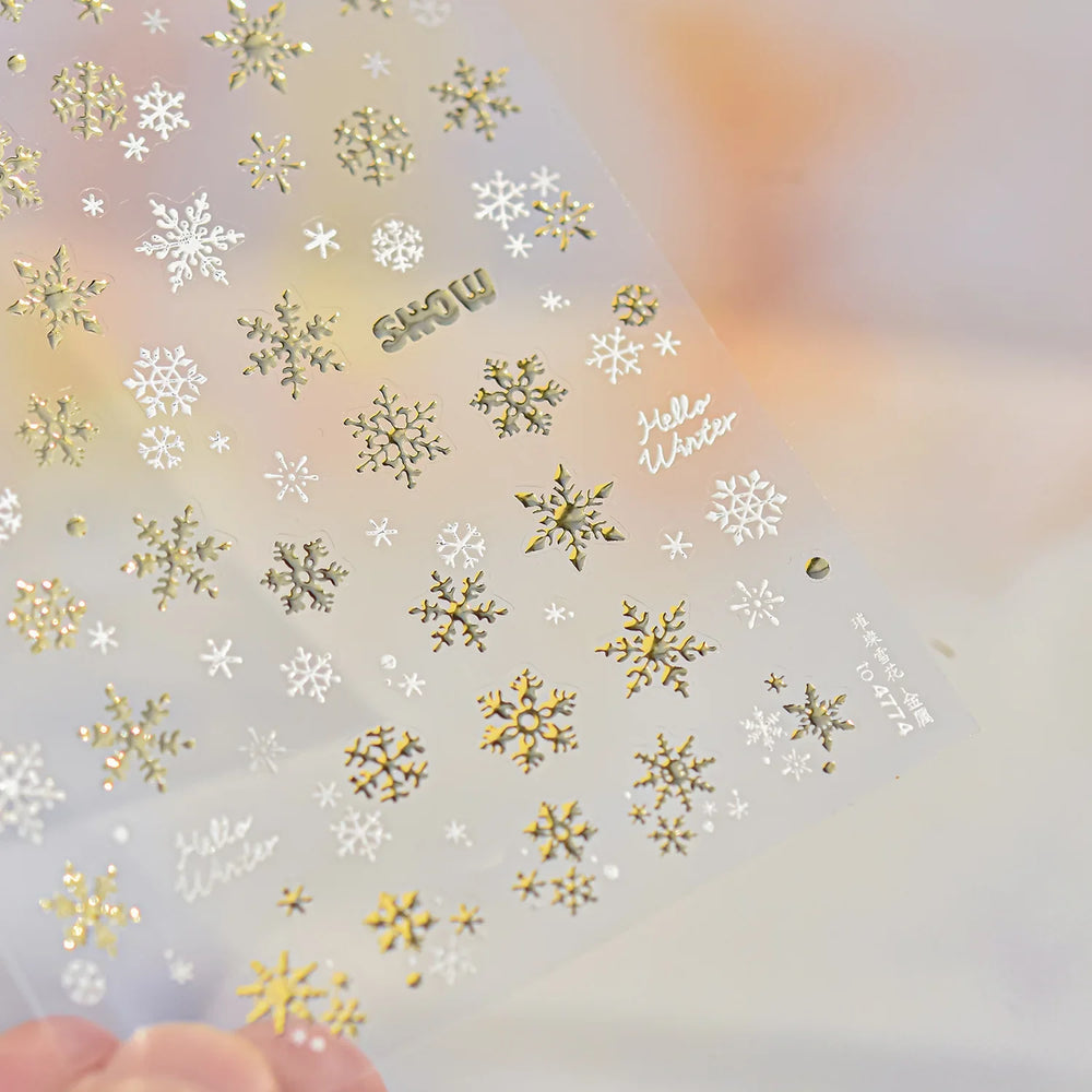 Shiny Pink Silver Hot Stamping Snow Adhesive Nail Art Sticker Snowflake Rhinestone Manicure Decal Nail Supplies for Professional (Online Order Only)