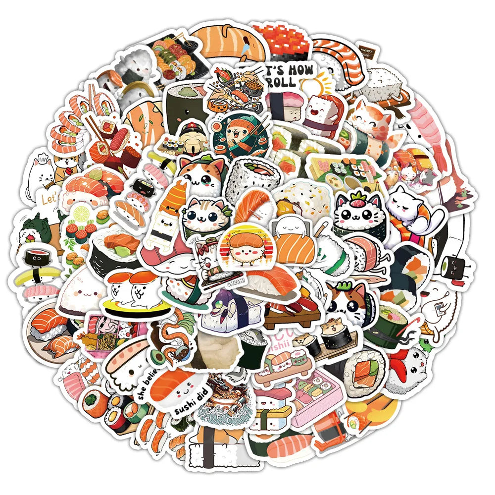 Sushi Rice Ball Stickers Pack - Cute Cartoon Food Decals for Luggage, Laptop, Bike, Kids Toy (Online Order Only)
