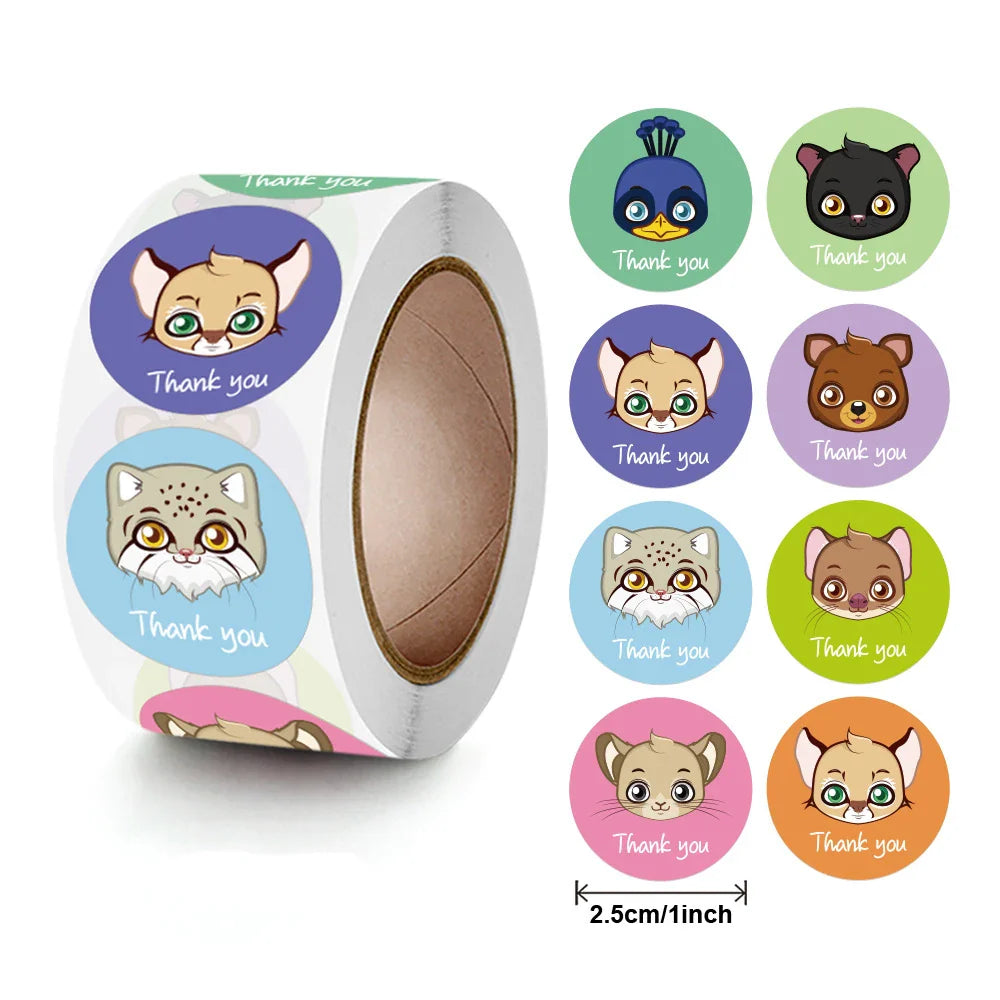 100-500pcs Animal Reward Stickers Adorable Round Kids Motivational Sticker Cartoon Incentive Teacher Gift Sealing Label (ONLINE ORDER ONLY)