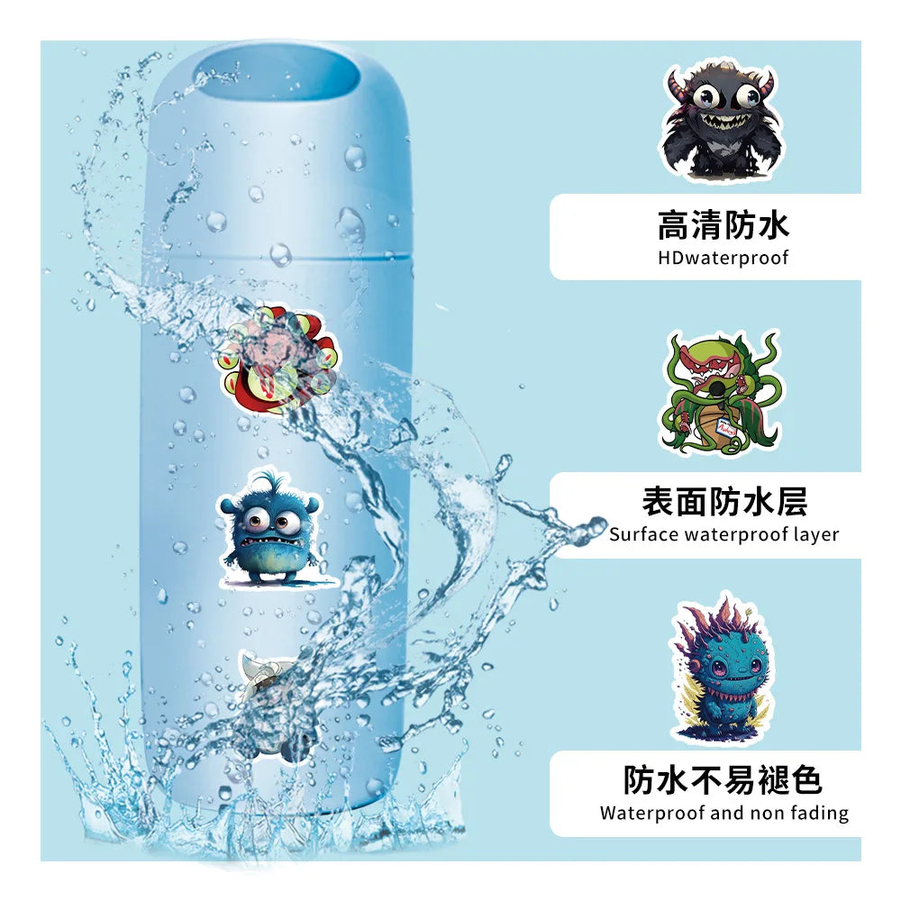 10/30/50PCS Cartoon Monster Stickers Toys DIY Scrapbook Suitcase Phone Laptop Bike Skateboard PVC Waterproof Funny Cute Decals (Online Order Only)