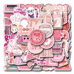 10/30/60PCS Cute Pink Reading Book Bookish Stickers Cartoon Decals DIY Decoration Notebook Laptop Phone Luggage Car Graffiti Toy (Online Order Only)