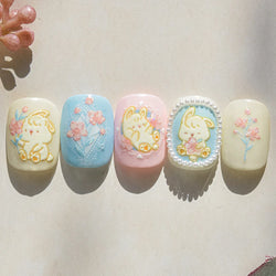 Peach Blossom Flower Yellow Rabbit Bunny Love Heart Delicate Totem 5D Self Adhesive Nail Art Stickers Rhinestone Manicure Decals (ONLINE ORDER ONLY)