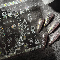 Shiny Butterfly Lace Line Bowknot Silk Ribbon Star Love Heart Fantasy Delicate Chic Adhesive Nail Art Stickers Manicure Decals (Online Order Only)