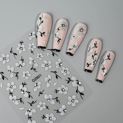 10pcs/Set Sparkling Silvery Floral Nail Art Stickers Self-Adhesive Glittery 5D Hibiscus & Cherry Blossom Decals for Manicure DIY (Online Order Only)