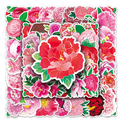 50Pcs Peony Cartoon Waterproof Vinyl Stickers for Skateboard Snowboard (ONLINE ORDER ONLY)