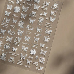 Flower Bowknot Butterfly Plant Leaf English Letter Rose Hand Drawn Embossed Relief Self Adhesive Nail Art Sticker Manicure Decal (ONLINE ORDER ONLY)