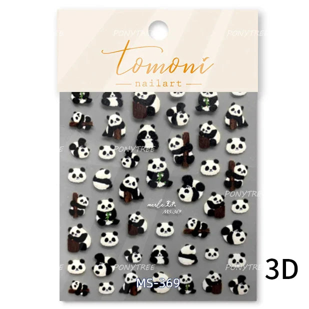 Panda Bamboo Butterfly Pattern Totem Figure Peony Flower Love Heart Adhesive Nail Art Stickers Embroidery Pearl Manicure Decals (ONLINE ORDER ONLY)