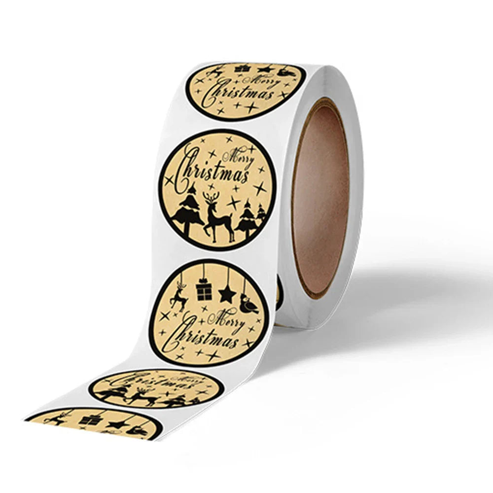 100-500pcs Brown Merry Christmas kraft paper Stickers Holiday Sticker Decor Party bake Envelope business Seal Label (ONLINE ORDER ONLY)