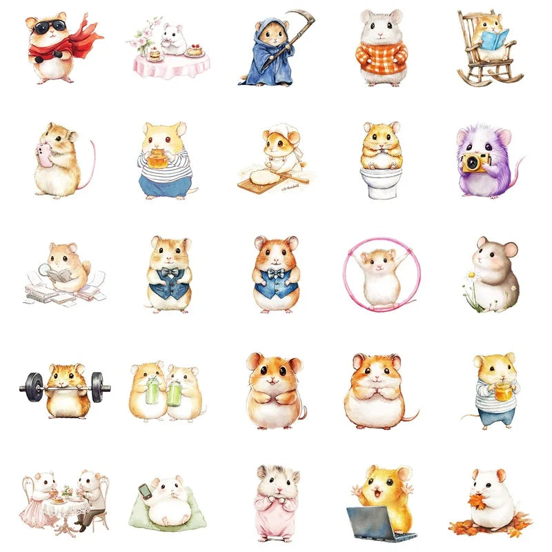 10/30/50PCS Kawaii Hamster Sticky PVC Sticker Aesthetic DIY Children's Decoration Scrapbooking Hand Accounting Supplies for Kids (Online Order Only)