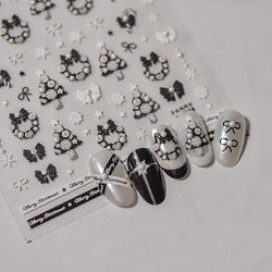 Black White Christmas Tree Snowflake Bowknot Snowman Socks Star Santa Hat Deer Rhinestone Winter Nail Art Sticker Manicure Decal (Online Order Only)