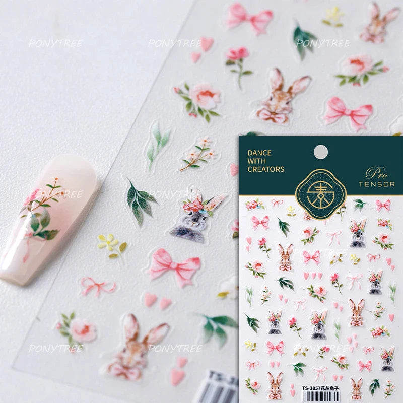 French Chic Mini Pink Rose Flower Bowknot Lace Ribbon Pearl White Little Flower Self Adhesive Nail Art Stickers Manicure Decals (ONLINE ORDER ONLY)