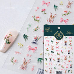 Rabbit Bunny Bear Flower Lace Bowknot Retro Frame Rose Self Adhesive Nail Art Decoration Stickers Chic Manicure Decals Wholesale (ONLINE ORDER ONLY)