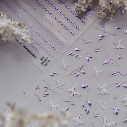 Hot Stamping Purple Line Love Heart Lace Bowknot Chain Branches Star Flower Leaf Butterfly Plant Flower Nail Art Stickers Decals (Online Order Only)