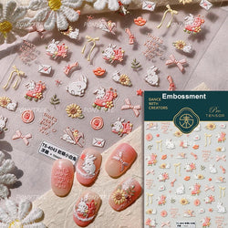 Rabbit Bunny Bear Flower Lace Bowknot Retro Frame Rose Self Adhesive Nail Art Decoration Stickers Chic Manicure Decals Wholesale (ONLINE ORDER ONLY)