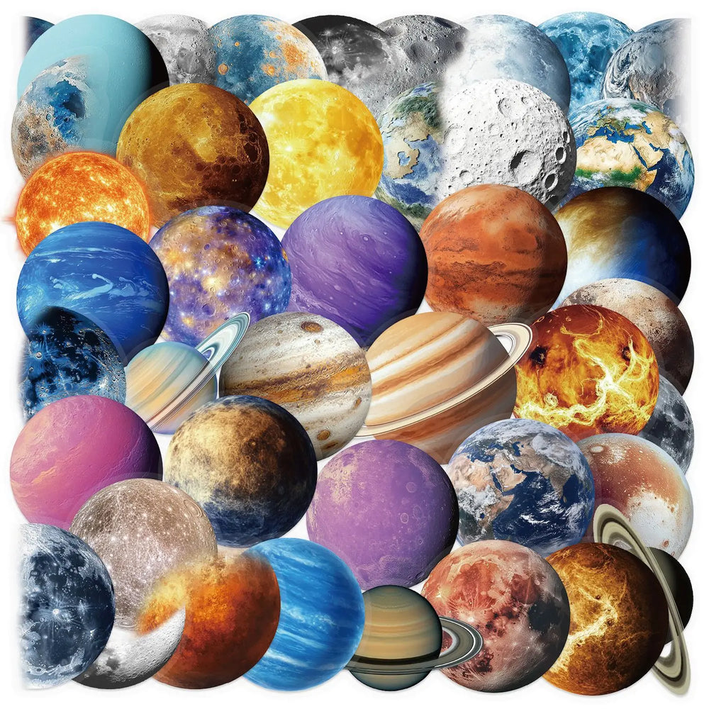 Cartoon Planet Graffiti Stickers - Transparent PET Decals for Phone, Laptop, Guitar, Cup, Kids Toy (10/30/50PCS) (Online Order Only)