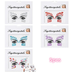 5Pcs Coloful Glitter Face Jewelry Sticker Crystal Eye Body Face Jewels Bady Makeup Tools Temporary Self-Adhesive Nail Rhinestone (ONLINE ORDER ONLY)