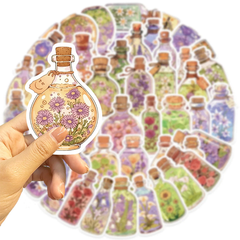 50pcs Colorful Fantasy Glass Flower Stickers Scrapbooking Decorative DIY Stationery Waterproof Journals Notebooks (ONLINE ORDER ONLY)