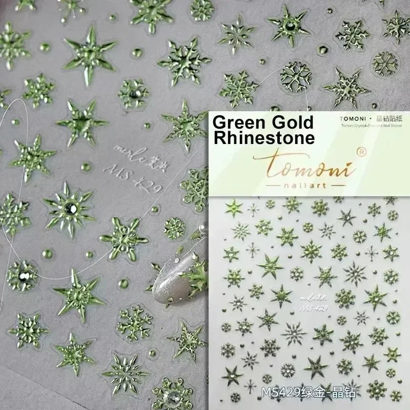 Winter Christmas Crystal Delicate Hexagon Romantic Laser Silver Chic Snowflakes Self Adhesive Nail Art Sticker 5D Manicure Decal (ONLINE ORDER ONLY)