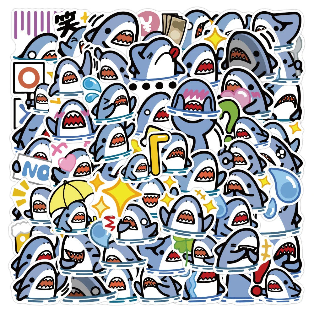 Cartoon Shark Stickers 10/30/50pcs Waterproof Decals for Laptop, Car, Cup, Kids Toys (ONLINE ORDER ONLY)