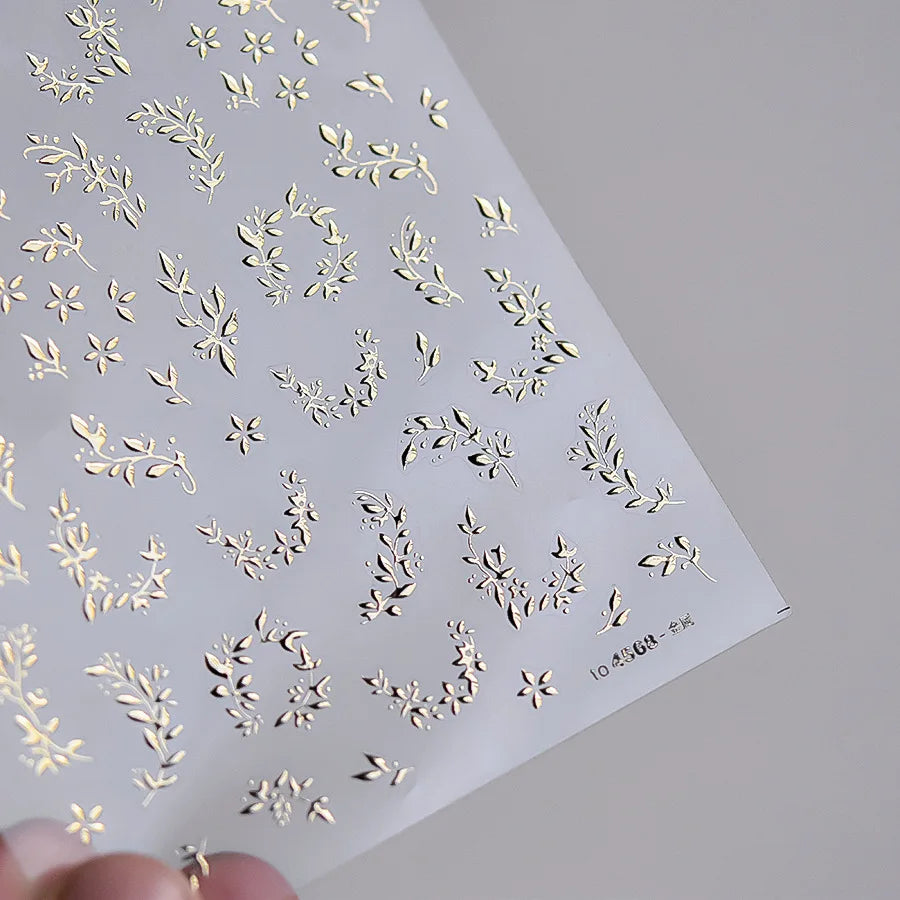 Hot Stamping Silver Rose Gold Tender Leaf Branches Flower Slash Leaves Maple Leaves Ginkgo Plant Flower Nail Art Stickers Decals (ONLINE ORDER ONLY)