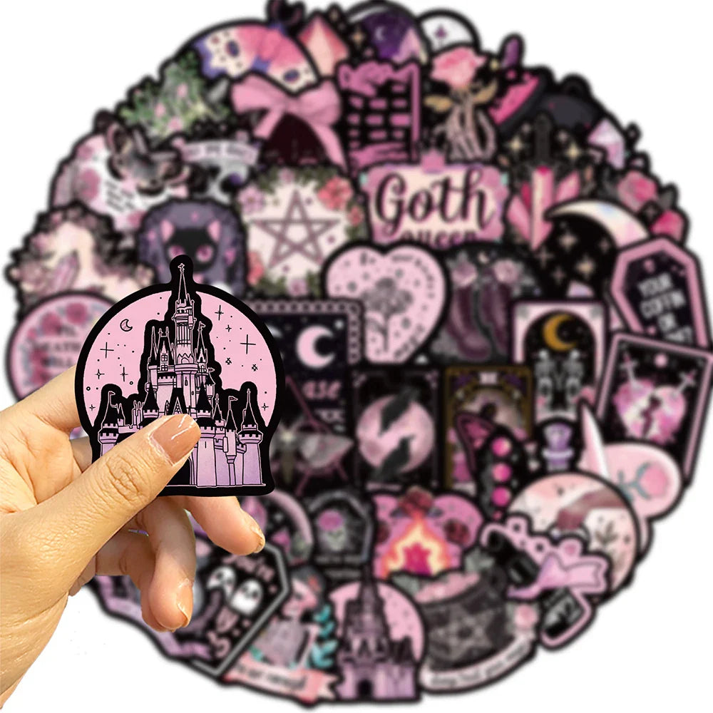 10/30/50pcs Cool Cartoon Black and Pink Gothic Stickers Aesthetic Decals DIY Laptop Notebook Phone Car Fridge Decoration Sticker (Online Order Only)