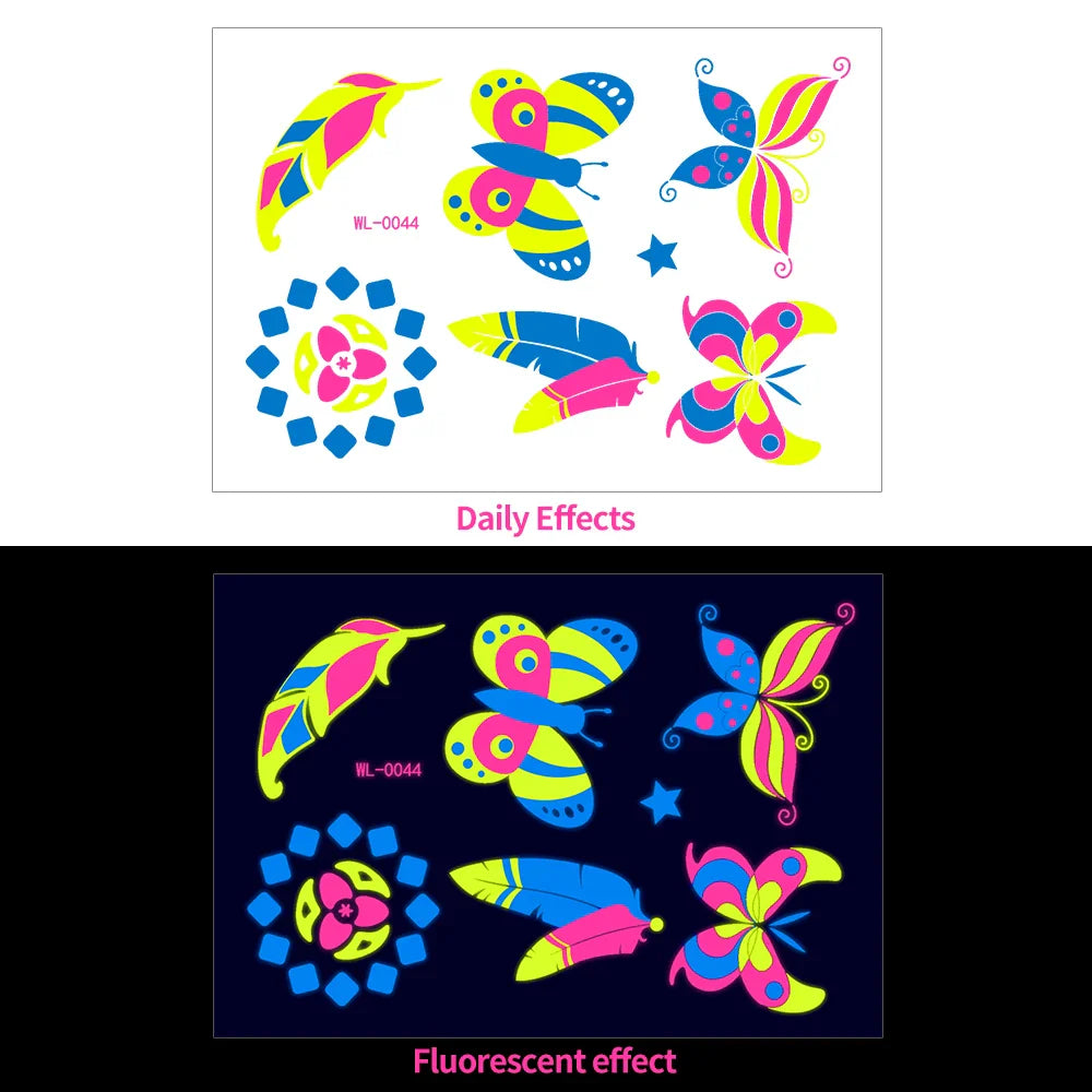 1pc Bohemia Fluorescent Sticker Luminous Temporary Tattoos Stickers UV Glow Fluorescent Tattoo Waterproof For Body Art Decals *& (Online Order Only)