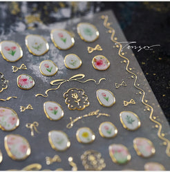 Hot Stamping Jelly All Tulips Garden Flower Bowknot Wave Lace Line Golden and Radiant Adhesive Nail Art Stickers Manicure Decals (ONLINE ORDER ONLY)