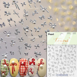 Pink White Bowknot Jelly Knot Lace Delicate Decorative Border Shiny 5D Self Adhesive Nail Art Stickers Manicure Decals Wholesale (Online Order Only)