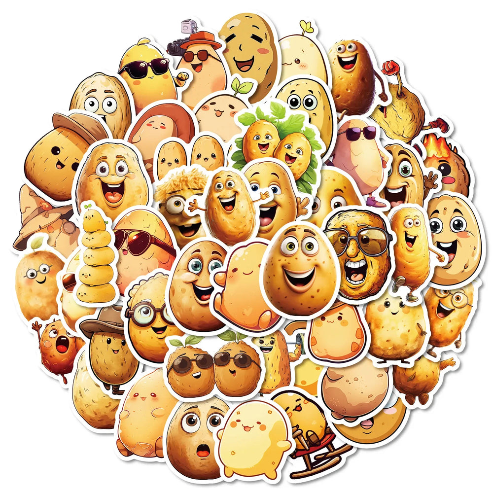 Potato Cartoon Stickers Pack - Funny Food Meme for Scrapbook, Laptop, Bike, Guitar (Online Order Only)