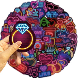 64PCS Cool Neon Light Stickers Trendy Graffiti Waterproof Vinyl Neon Stickers Pack for Phone Creative Decoration DIY Toys (ONLINE ORDER ONLY)