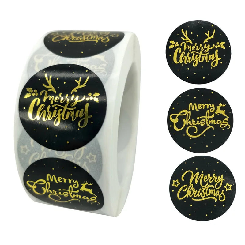 100-500pcs Merry Christmas Stickers Round Holidays Stickers For Xmas Thank You Greeting Cards Sealing Gift Decoration Stickers (Online Order Only)