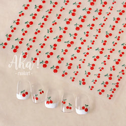 1Pc Sweet Cute Fresh Red Cherry Pattern Nail Stickers Self Adhesive Fruit Design Decals Women & Girls Homemade Manicure Supplies (ONLINE ORDER ONLY)