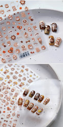 Cute Bear Teddy Birthday Party Maillard Bear Cake Flower Bouquet Lucky Love Heart 5D Adhesive Nail Art Sticker Manicure Decals (Online Order Only)